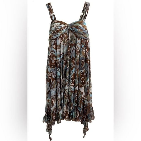 Alberto Makali Dresses & Skirts - Alberto Makali Brown & Blue Printed Midi Dress